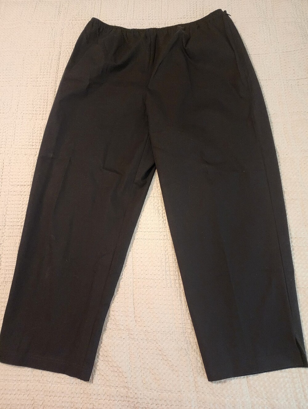 Eileen Fisher 1X Organic Cotton Black Cropped Pants Elastic-Waist Pants Side Zip